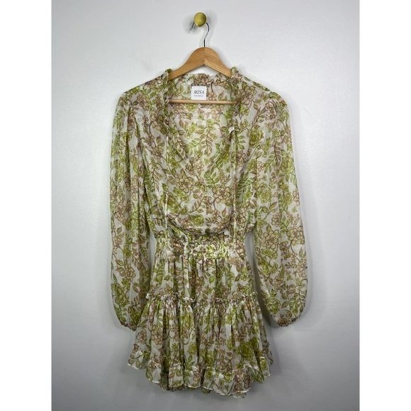 Misa Ruffle Drawstring Neck Elastic Waist Mini Dress Women's Green Size: XS NWOT - Picture 2 of 9